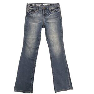DKNY Jeans Womens 8 Ave B Slim Boot Mid Rise Stretch Denim Blue Distressed Faded